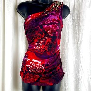 Cache One Shoulder Top Blouse - XS  multi color pattern EUC